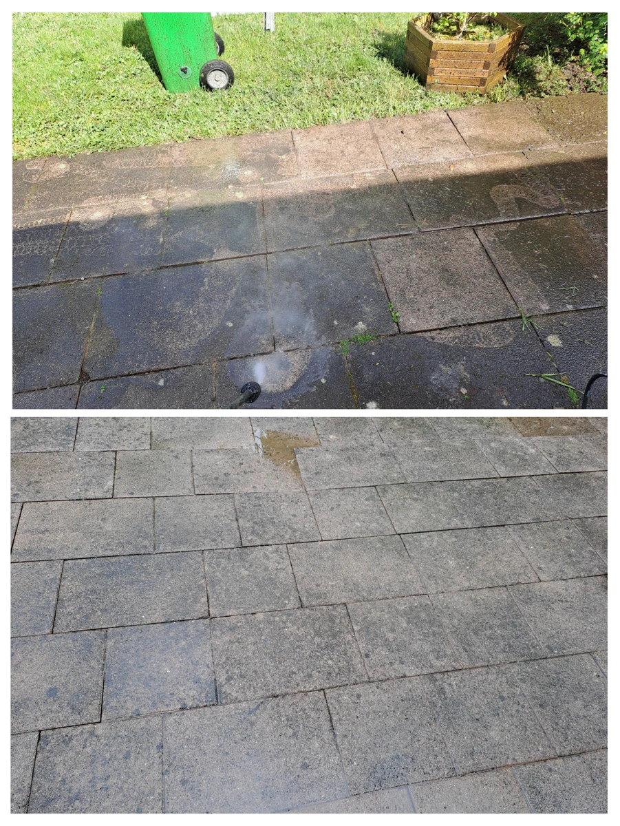 Terrasse dallée avant et après nettoyage au nettoyeur haute pression
